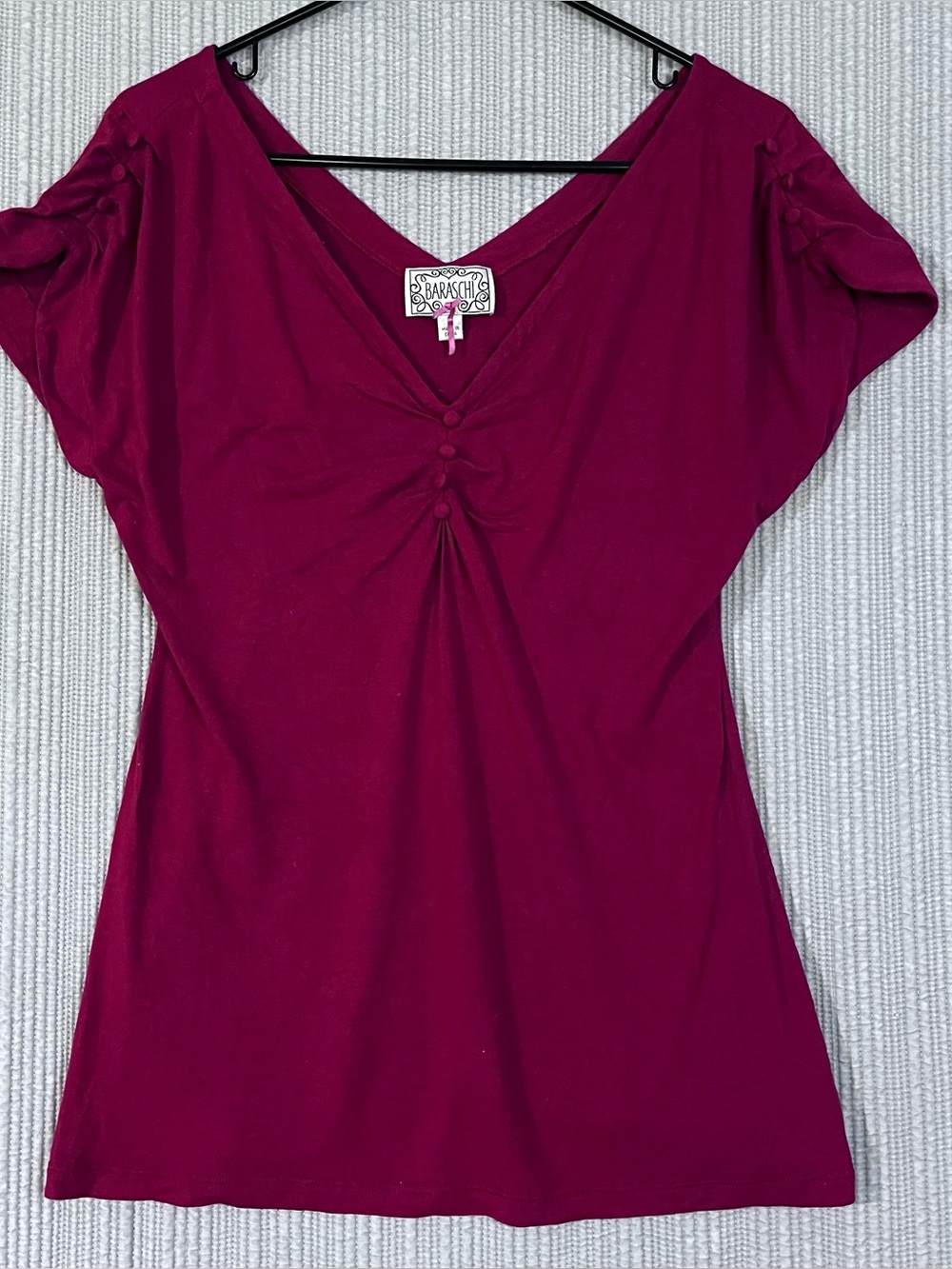 Baraschi V-neck Fitted Top Burgundy Womens Small